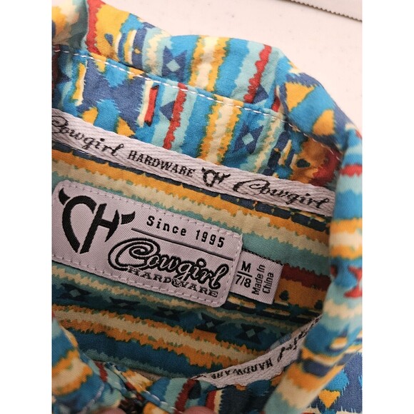 Cowgirl Hardware Western Rodeo Shirt Medium 7/8 Multicolored Pearl Snap Girls - Picture 5 of 5